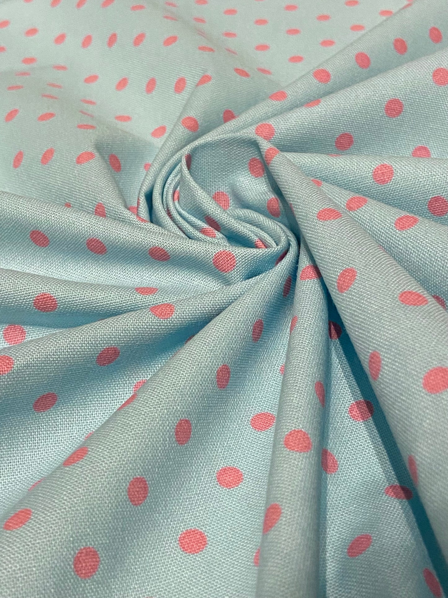 Blue and Coral Polkadot Fabric - Fat Quarter